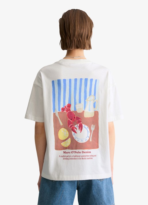 Marc O'Polo Denim T-shirt met logo- en backprint - achterkant donkerrood