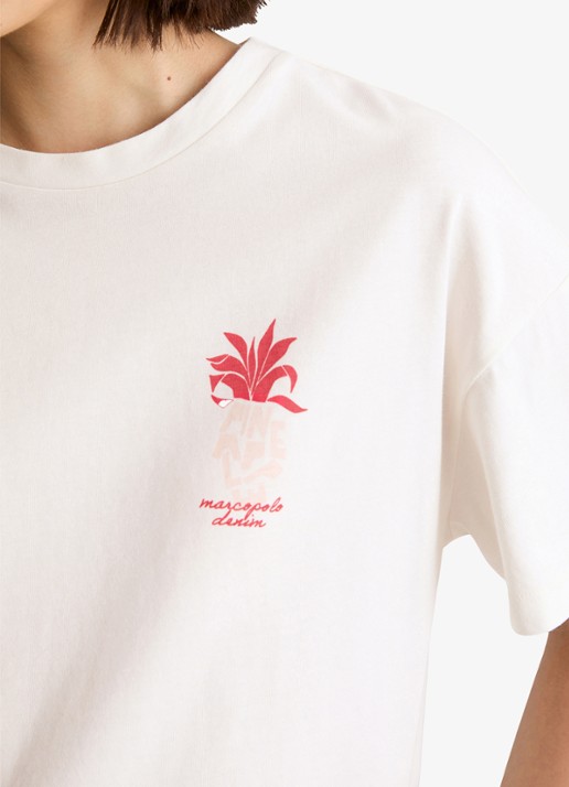 Marc O'Polo Denim T-shirt met logo en ronde hals  - detail 4 wit