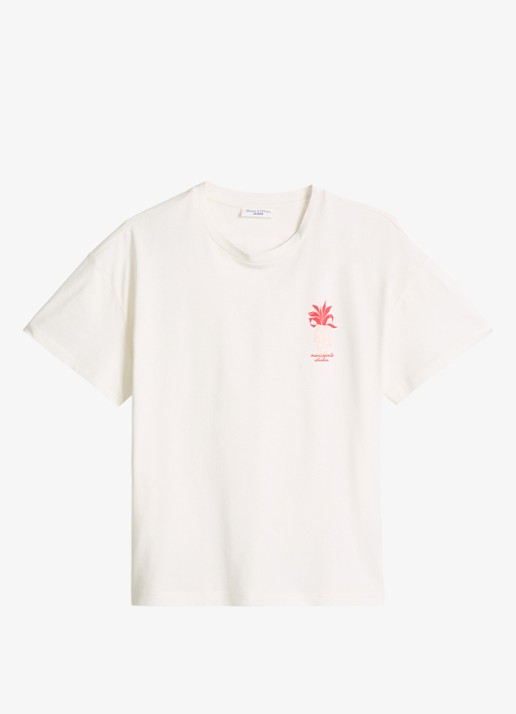 Marc O'Polo Denim T-shirt met logo en ronde hals  - voorkant wit