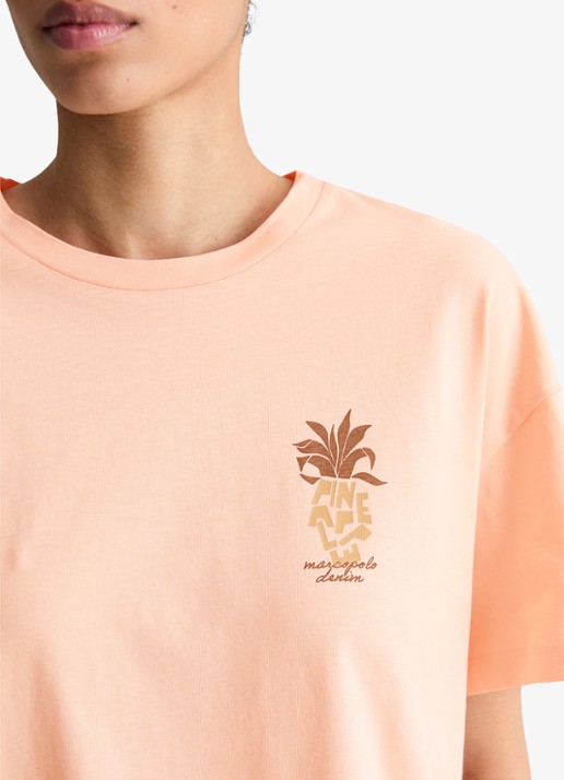 Marc O'Polo Denim T-shirt met logo en ronde hals  - detail 3 zalmroze