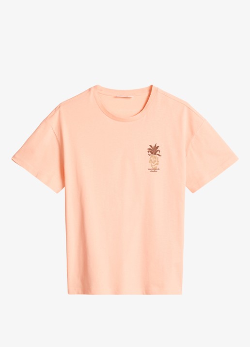 Marc O'Polo Denim T-shirt met logo en ronde hals  - voorkant 4 zalmroze