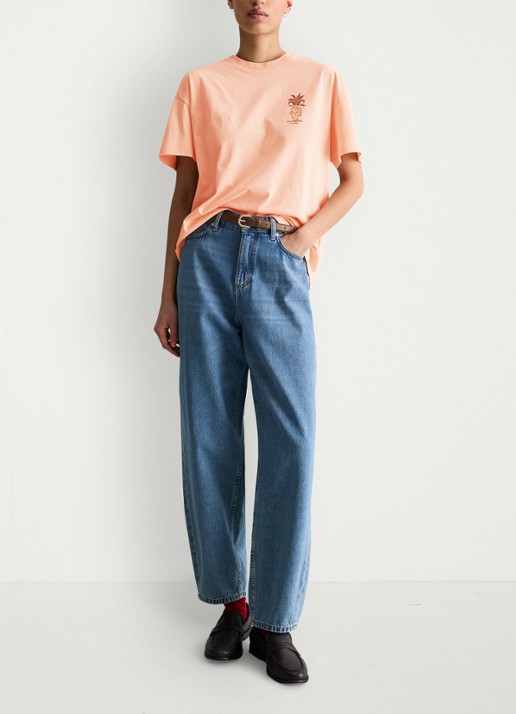 Marc O'Polo Denim T-shirt met logo en ronde hals  - voorkant 5 zalmroze
