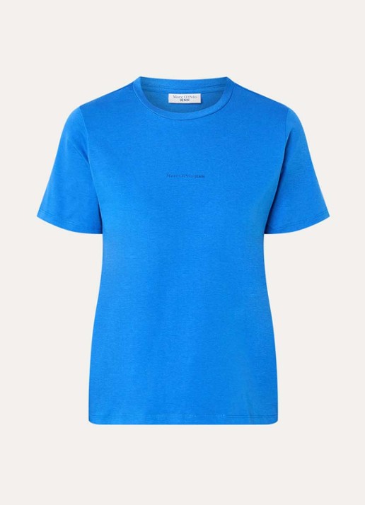 Marc O'Polo Denim T-shirt met logo - voorkant 2 kobaltblauw
