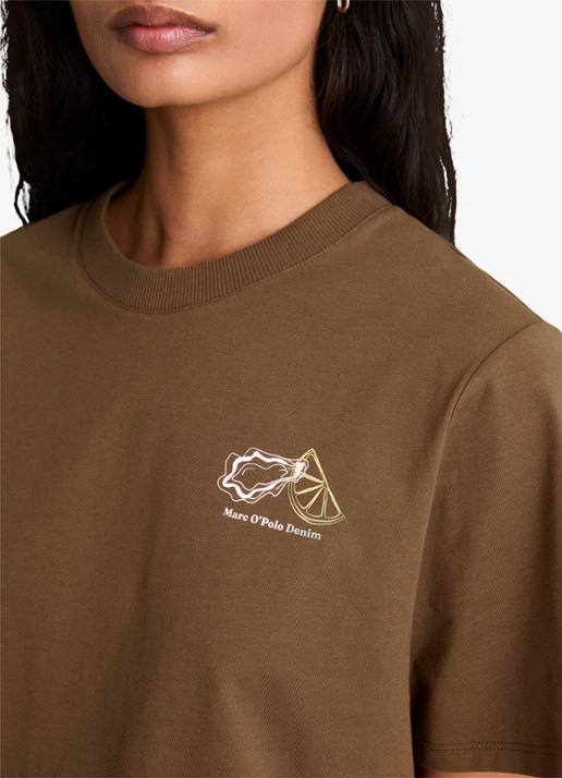 Marc O'Polo Denim T-shirt met logo - detail 5 umbra brown-1624 / bruin