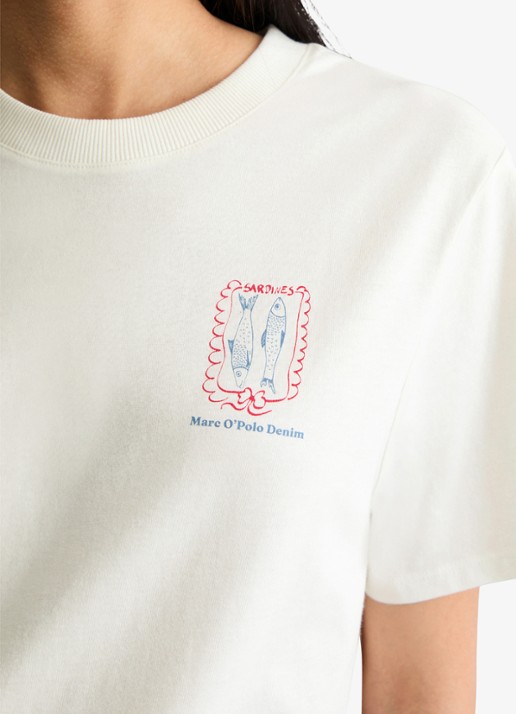 Marc O'Polo Denim T-shirt met logo - detail 5 silky white-1183 / wit