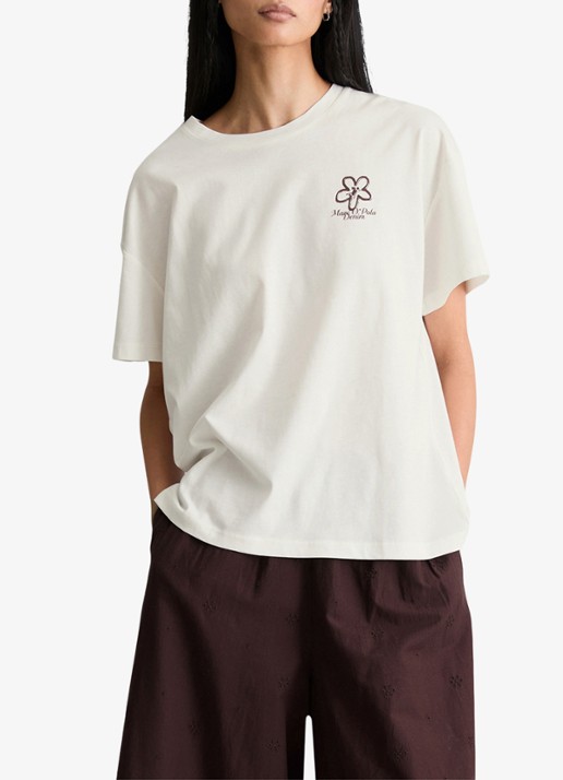 Marc O'Polo Denim T-shirt met logo - detail 3 silky white-1183 / wit