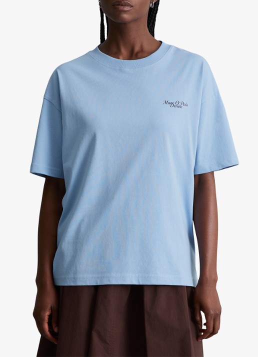 Marc O'Polo Denim T-shirt met logo - detail 2 medium blue 4840-4840 / blauw
