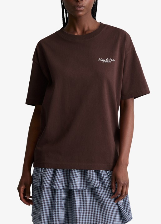 Marc O'Polo Denim T-shirt met logo - detail 2 burnt aubergine-6929 / paars