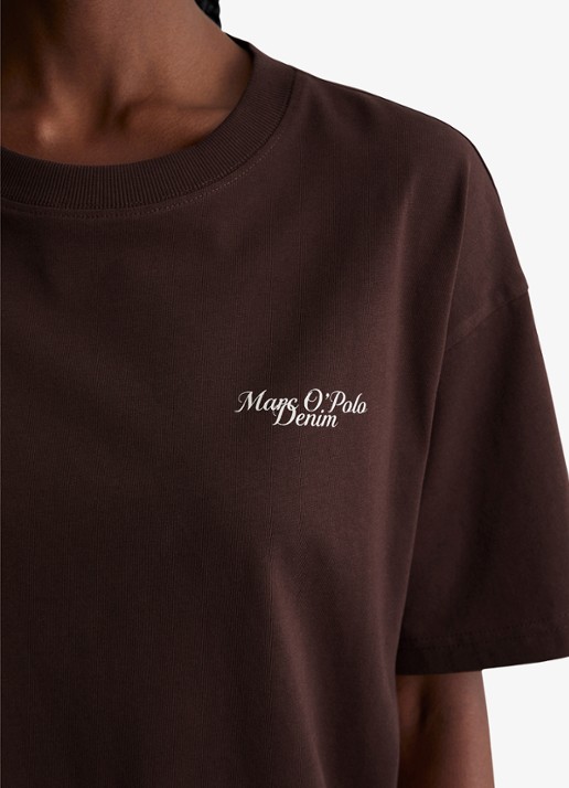 Marc O'Polo Denim T-shirt met logo - detail 3 burnt aubergine-6929 / paars