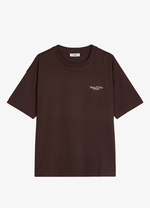 Marc O'Polo Denim T-shirt met logo - voorkant 4 burnt aubergine-6929 / paars