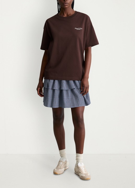 Marc O'Polo Denim T-shirt met logo - voorkant 5 burnt aubergine-6929 / paars
