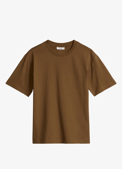 Marc O'Polo Denim T-shirt met ronde hals - voorkant 3 umbra brown-1624 / bruin