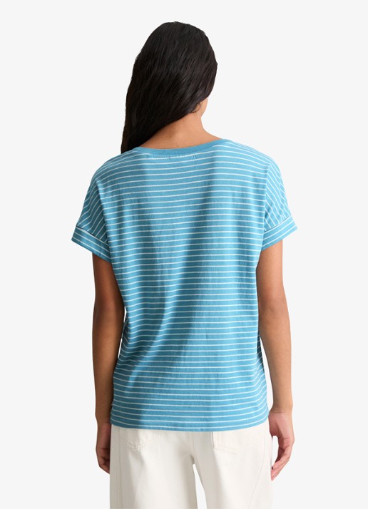 Marc O'Polo Denim T-shirt met streepprint en ronde hals - achterkant 5 light blue/5700