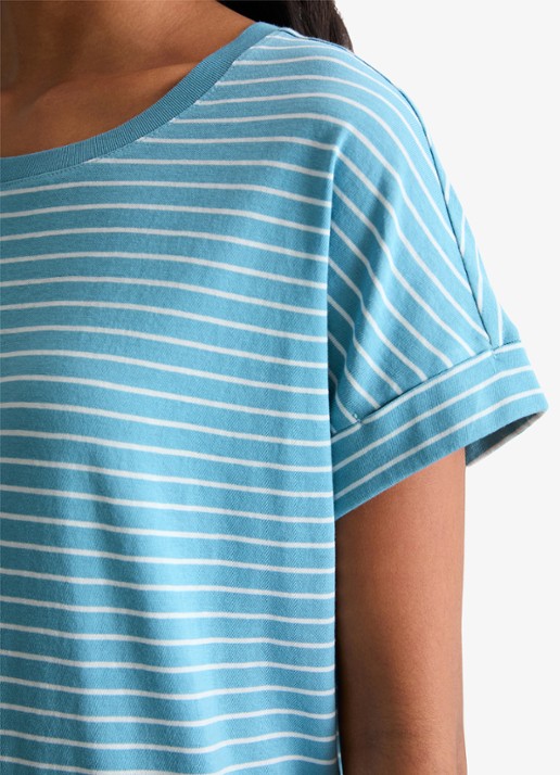 Marc O'Polo Denim T-shirt met streepprint en ronde hals - detail 4 light blue/5700