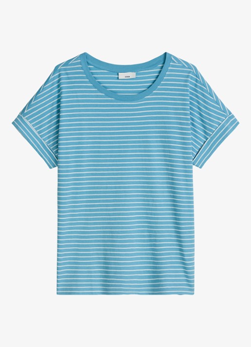 Marc O'Polo Denim T-shirt met streepprint en ronde hals - voorkant light blue/5700