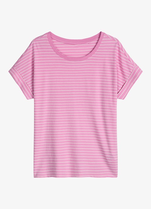 Marc O'Polo Denim T-shirt met streepprint en ronde hals - voorkant 4 light pink/8375