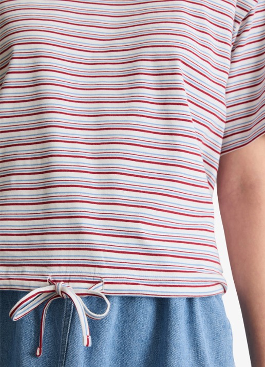 Marc O'Polo Denim T-shirt met streepprint en trekkoord - detail 3 white 01-0215 / rood