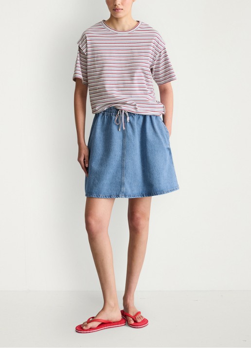 Marc O'Polo Denim T-shirt met streepprint en trekkoord - voorkant 5 white 01-0215 / rood