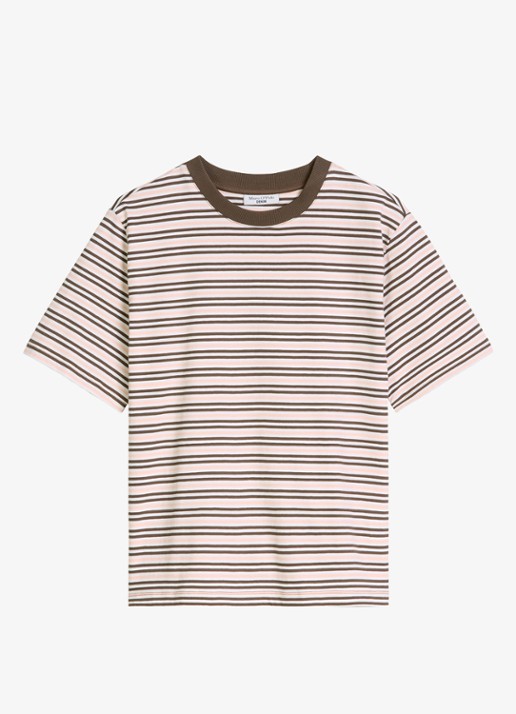 Marc O'Polo Denim T-shirt met streepprint  - voorkant 4 bruin