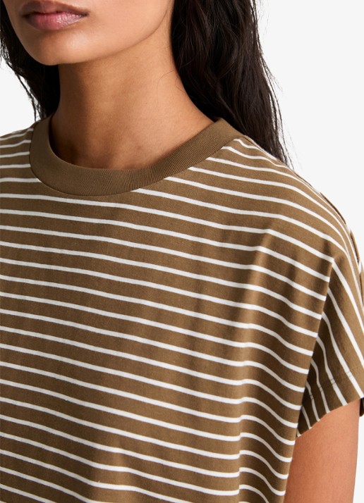 Marc O'Polo Denim T-shirt met streepprint - detail medium brownmulti06-1842 / bruin