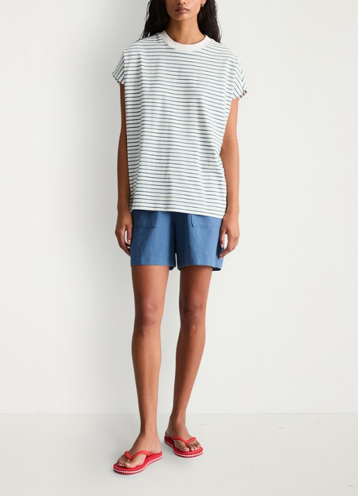 Marc O'Polo Denim T-shirt met streepprint - voorkant 5 blauw