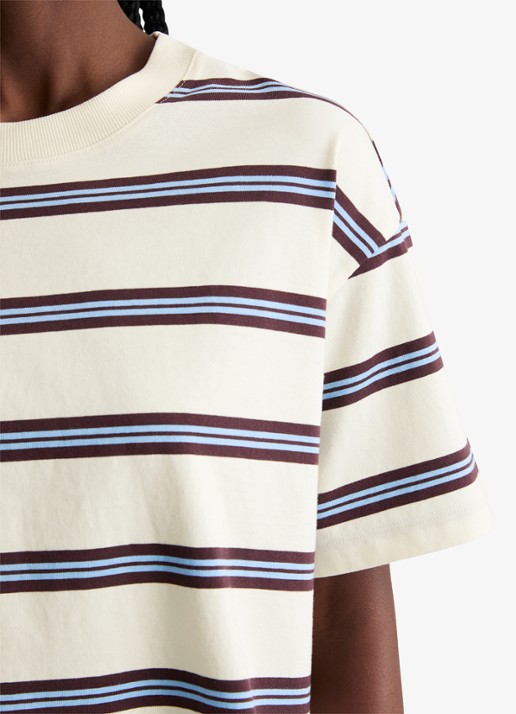 Marc O'Polo Denim T-shirt met streepprint - detail 2 offwhite_multi_01-1257 / wit