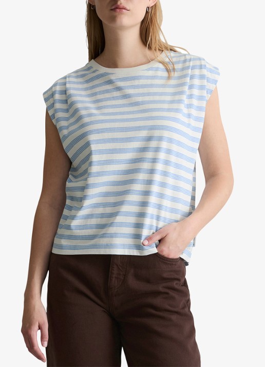 Marc O'Polo Denim T-shirt met streepprint - detail 3 offwhite_multi_06-1262 / wit