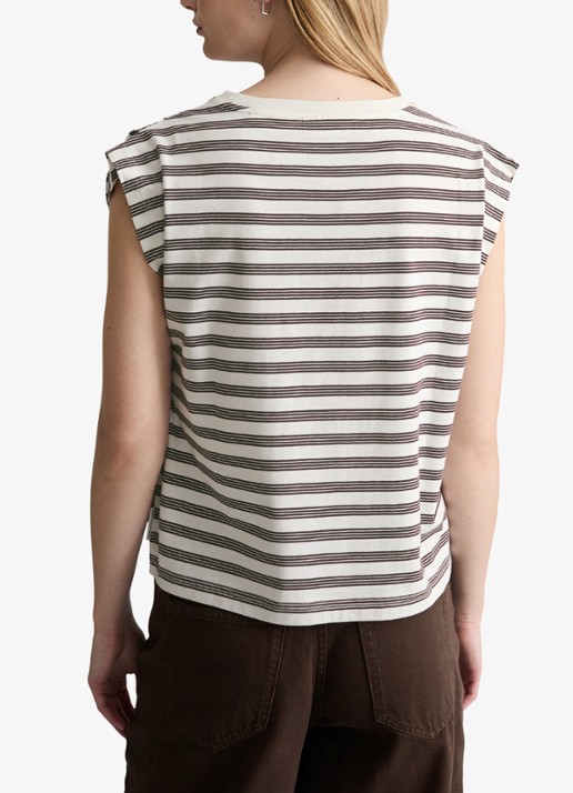 Marc O'Polo Denim T-shirt met streepprint - achterkant 5 offwhite_multi_07-1263 / wit