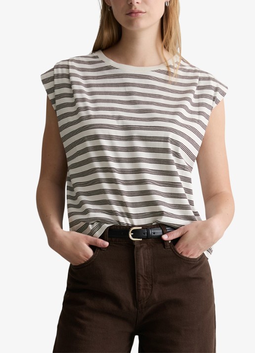 Marc O'Polo Denim T-shirt met streepprint - detail 3 offwhite_multi_07-1263 / wit