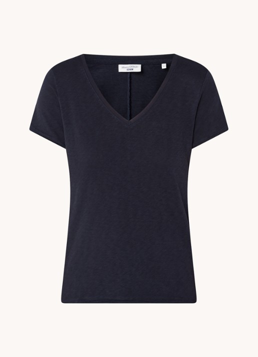 Marc O'Polo Denim T-shirt met V-hals - voorkant 2 donkerblauw