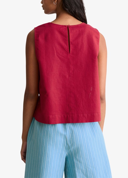 Marc O'Polo Denim Top met gestrikt detail - achterkant 5 vivid cherry-6882 / rood