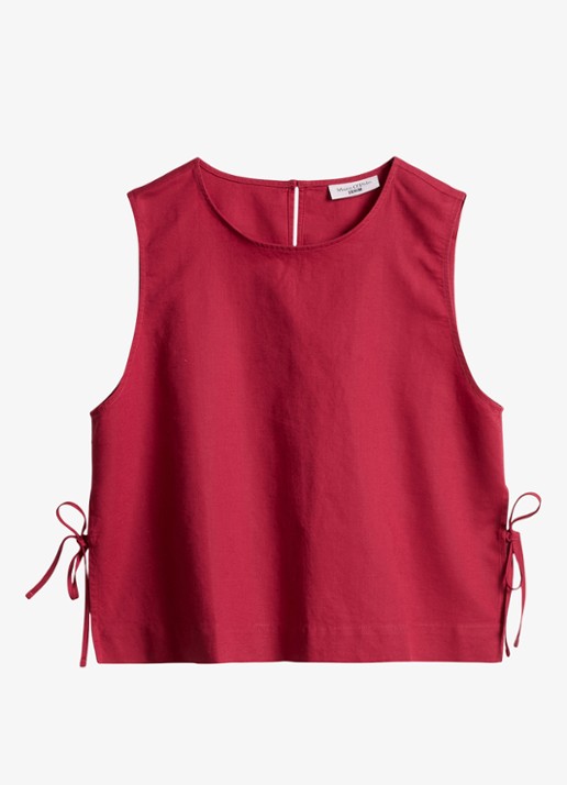 Marc O'Polo Denim Top met gestrikt detail - voorkant vivid cherry-6882 / rood