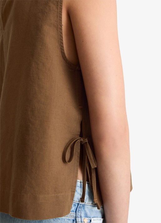 Marc O'Polo Denim Top met gestrikt detail - detail 3 umbra brown-1624 / bruin