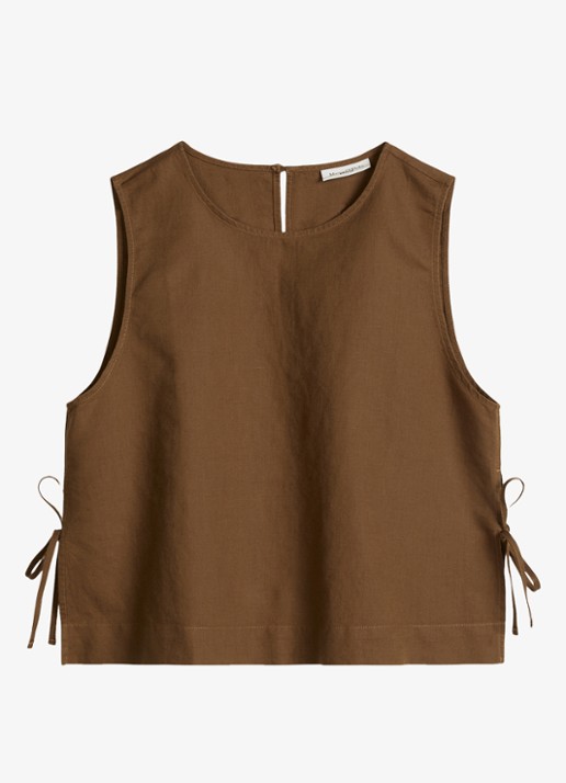 Marc O'Polo Denim Top met gestrikt detail - voorkant 4 umbra brown-1624 / bruin