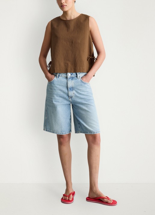 Marc O'Polo Denim Top met gestrikt detail - voorkant 5 umbra brown-1624 / bruin