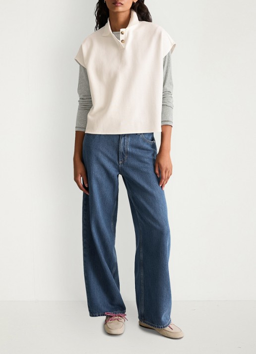 Marc O'Polo Denim Top met polokraag - voorkant 3 silky white/1183
