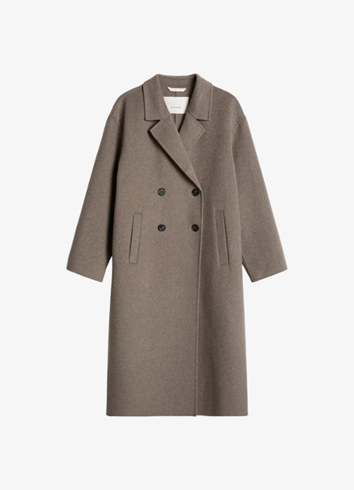 Marc O'Polo Double-breasted mantel in wolblend met steekzakken - voorkant taupe