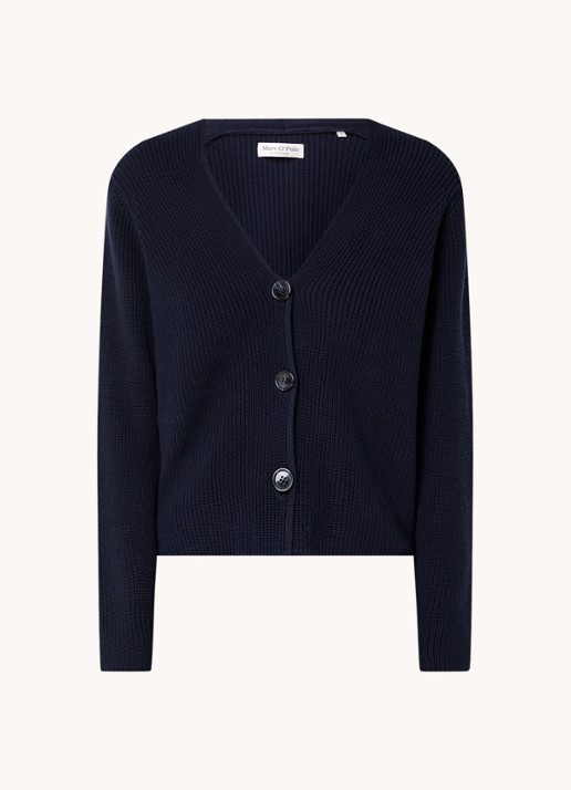 Marc O'Polo Fijngebreid vest met V-hals - voorkant 3 donkerblauw