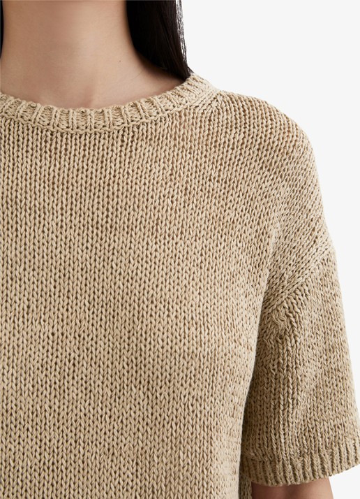 Marc O'Polo Fijngebreide pullover in  katoenblend met boothals - detail 3 zand