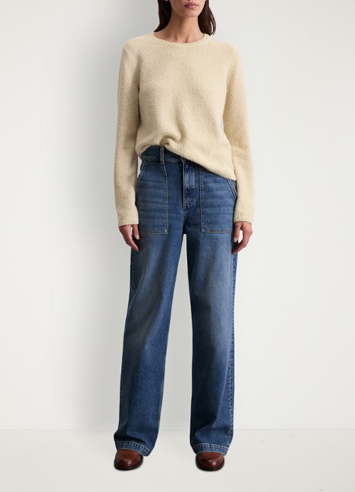 Marc O'Polo Fijngebreide pullover in lama wolblend - voorkant 5 beige