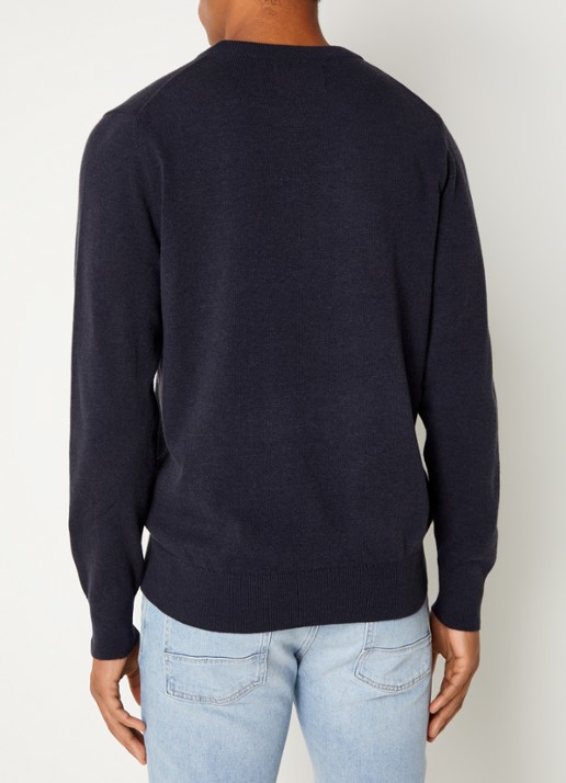 Marc O'Polo Fijngebreide pullover in scheerwolblend - achterkant 5 donkerblauw