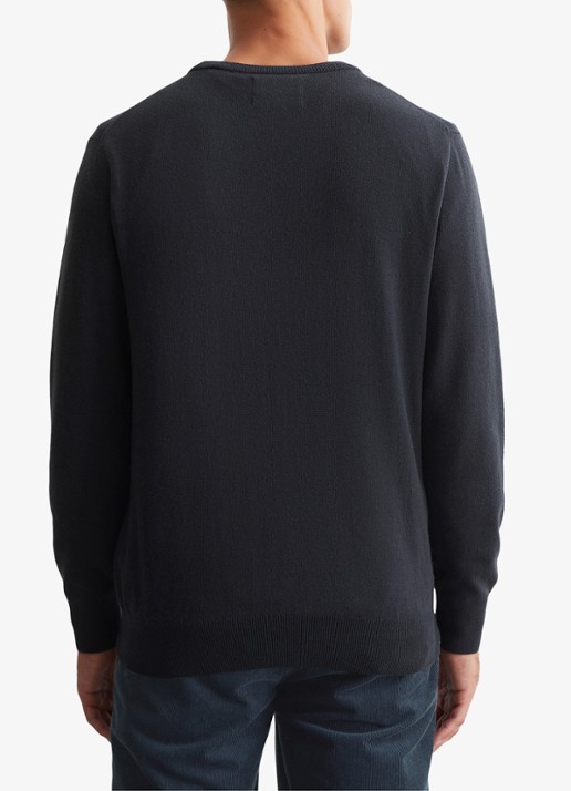 Marc O'Polo Fijngebreide pullover in scheerwolblend - achterkant 2 dark navy / donkerblauw