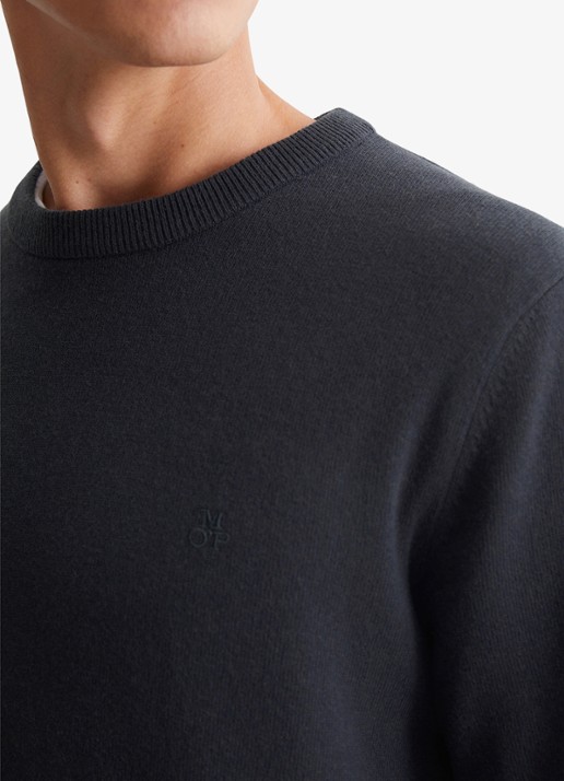 Marc O'Polo Fijngebreide pullover in scheerwolblend - detail 4 dark navy / donkerblauw