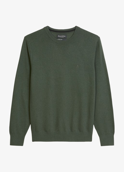 Marc O'Polo Fijngebreide pullover in scheerwolblend - voorkant 4 mangroven / groen