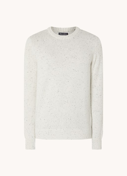 Marc O'Polo Fijngebreide pullover in wolblend met gemêleerd dessin - voorkant gebroken wit