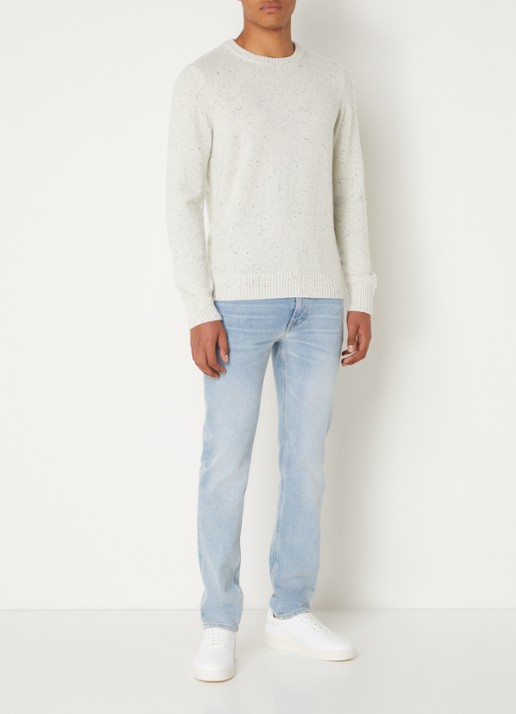 Marc O'Polo Fijngebreide pullover in wolblend met gemêleerd dessin - voorkant 2 gebroken wit