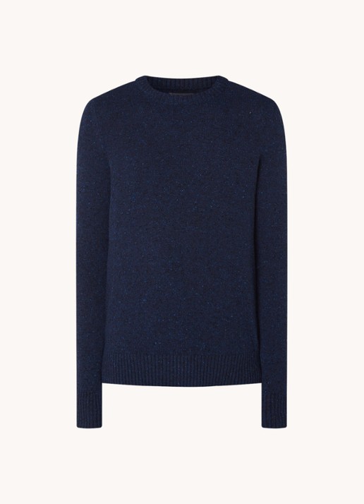 Marc O'Polo Fijngebreide pullover in wolblend met gemêleerd dessin - voorkant donkerblauw