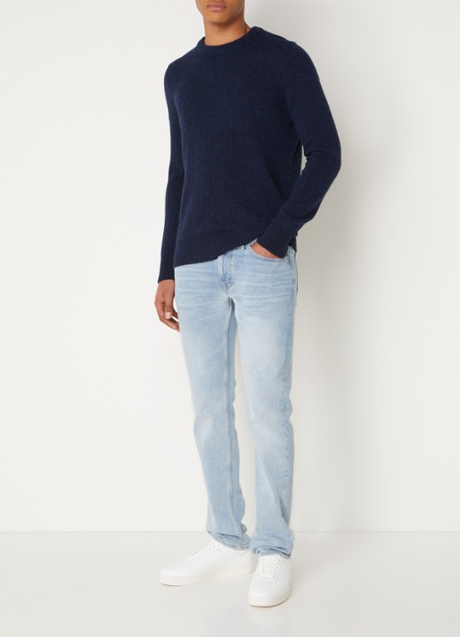Marc O'Polo Fijngebreide pullover in wolblend met gemêleerd dessin - voorkant 2 donkerblauw