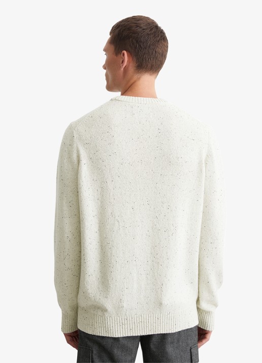 Marc O'Polo Fijngebreide pullover in wolblend met gemêleerd dessin - achterkant wit