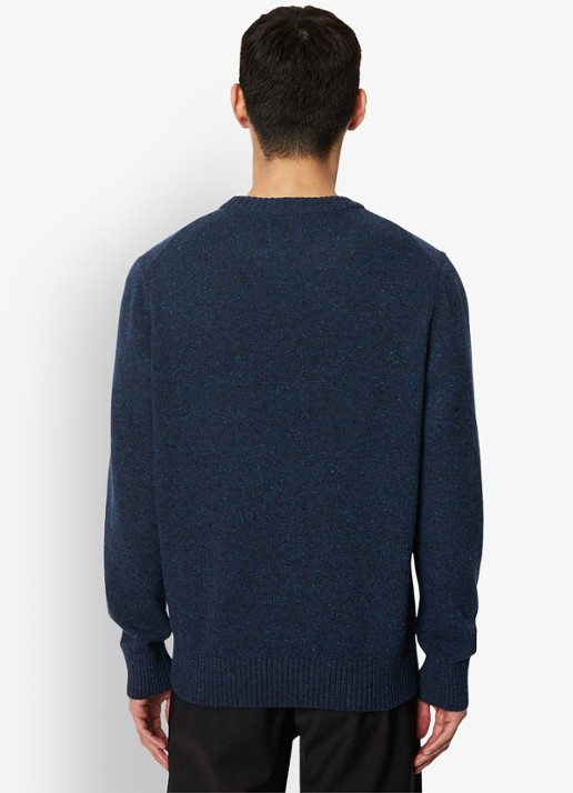 Marc O'Polo Fijngebreide pullover in wolblend met gemêleerd dessin - achterkant 7 donkerblauw